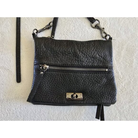 J Crew Black Leather‎ Purse Mini Crossbody Pebbled Turn Lock - Picture 2 of 10